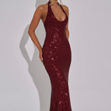 Estara | Contoured Fishtail Embellished Halter Maxi Dress