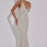 Estara | Contoured Fishtail Embellished Halter Maxi Dress