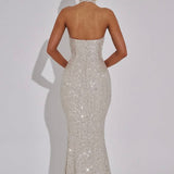 Estara | Contoured Fishtail Embellished Halter Maxi Dress
