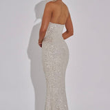 Estara | Contoured Fishtail Embellished Halter Maxi Dress