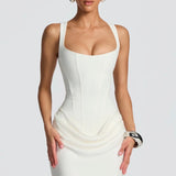 Nina | Sculpted Lowered Waist Square Neck Crepe Maxi Dress