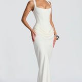 Nina | Sculpted Lowered Waist Square Neck Crepe Maxi Dress
