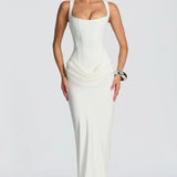 Nina | Sculpted Lowered Waist Square Neck Crepe Maxi Dress