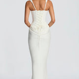 Nina | Sculpted Lowered Waist Square Neck Crepe Maxi Dress