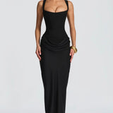 Nina | Sculpted Lowered Waist Square Neck Crepe Maxi Dress