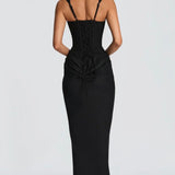 Nina | Sculpted Lowered Waist Square Neck Crepe Maxi Dress