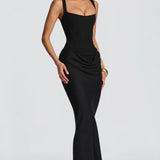 Nina | Sculpted Lowered Waist Square Neck Crepe Maxi Dress