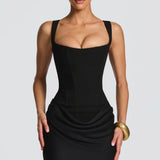 Nina | Sculpted Lowered Waist Square Neck Crepe Maxi Dress