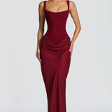 Nina | Sculpted Lowered Waist Square Neck Crepe Maxi Dress