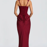 Nina | Sculpted Lowered Waist Square Neck Crepe Maxi Dress