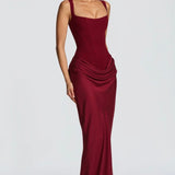 Nina | Sculpted Lowered Waist Square Neck Crepe Maxi Dress