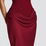 Nina | Sculpted Lowered Waist Square Neck Crepe Maxi Dress