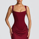 Nina | Sculpted Lowered Waist Square Neck Crepe Maxi Dress