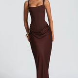 Nina | Sculpted Lowered Waist Square Neck Crepe Maxi Dress