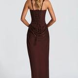 Nina | Sculpted Lowered Waist Square Neck Crepe Maxi Dress