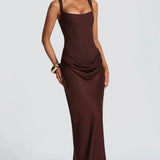 Nina | Sculpted Lowered Waist Square Neck Crepe Maxi Dress