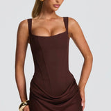 Nina | Sculpted Lowered Waist Square Neck Crepe Maxi Dress