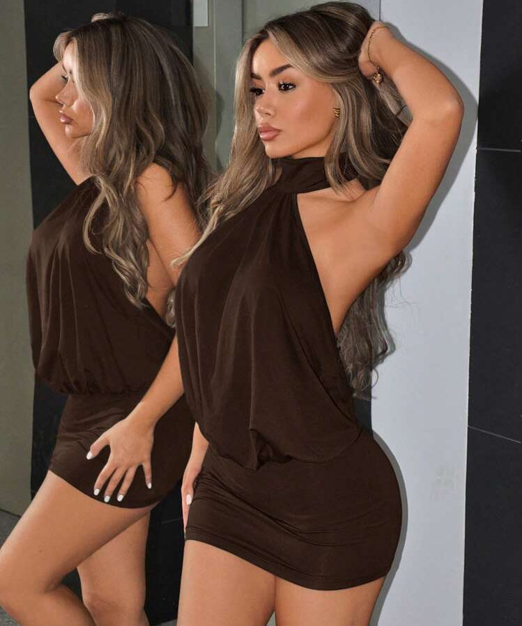 Pamela | Open Back Bodycon Draped Halter Mini Dress