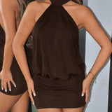 Pamela | Open Back Bodycon Draped Halter Mini Dress