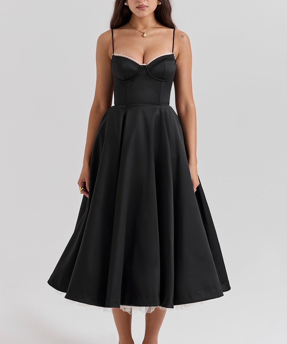 Daisy | Structured Bodice Luxurious Satin Corset Midi Dress