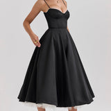 Daisy | Structured Bodice Luxurious Satin Corset Midi Dress