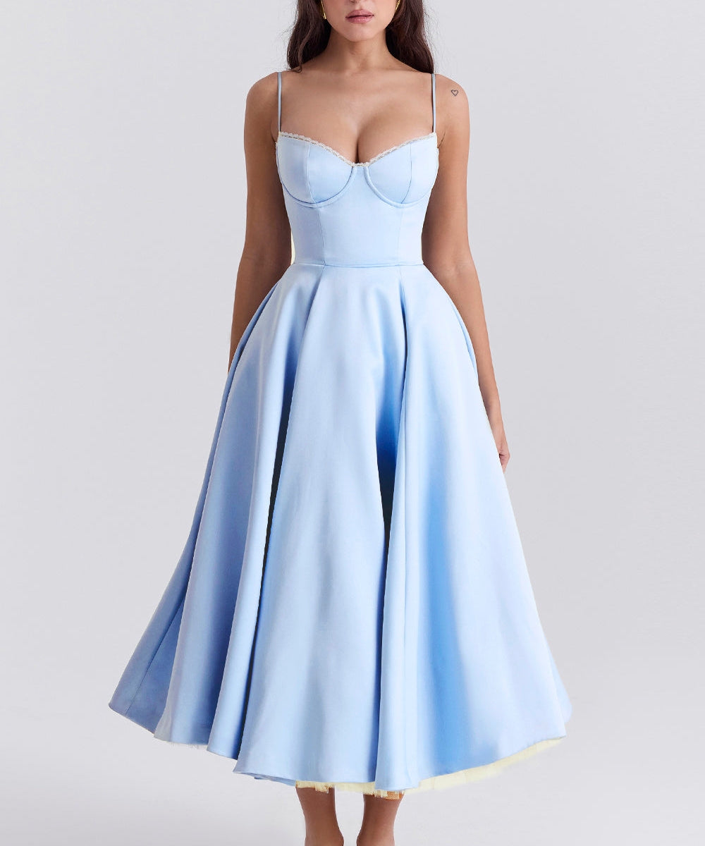 Daisy | Structured Bodice Luxurious Satin Corset Midi Dress