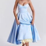 Daisy | Structured Bodice Luxurious Satin Corset Midi Dress