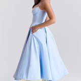 Daisy | Structured Bodice Luxurious Satin Corset Midi Dress