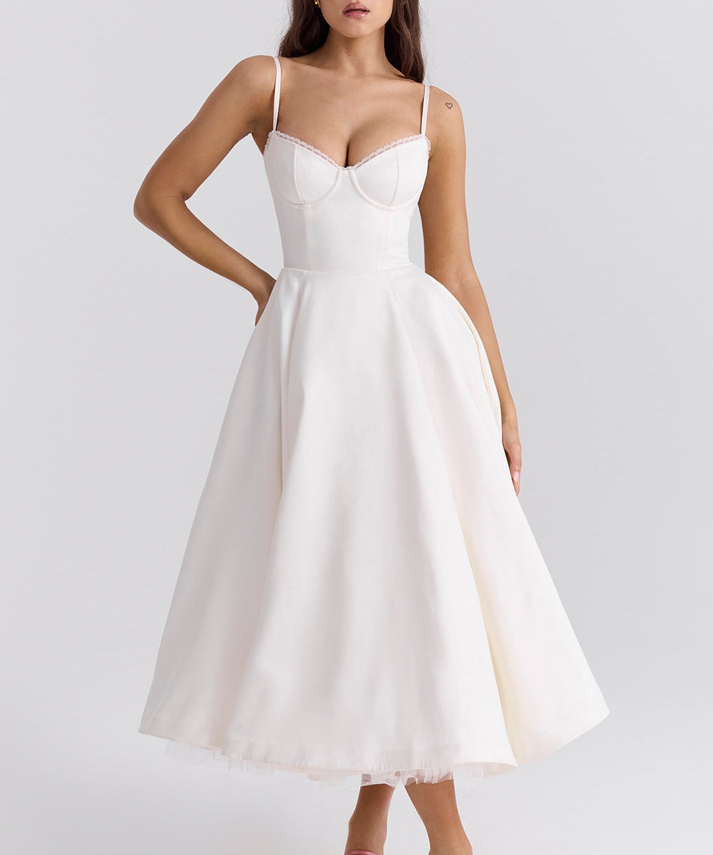 Daisy | Structured Bodice Luxurious Satin Corset Midi Dress