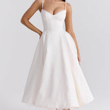 Daisy | Structured Bodice Luxurious Satin Corset Midi Dress