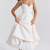 Daisy | Structured Bodice Luxurious Satin Corset Midi Dress