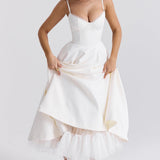 Daisy | Structured Bodice Luxurious Satin Corset Midi Dress