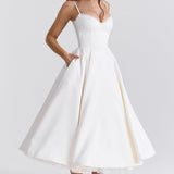 Daisy | Structured Bodice Luxurious Satin Corset Midi Dress