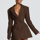 Casey | Structured Sharp Shoulder Plunge Choker Tailored Mini Dress