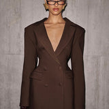 Casey | Structured Sharp Shoulder Plunge Choker Tailored Mini Dress