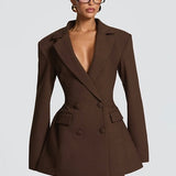 Casey | Structured Sharp Shoulder Plunge Choker Tailored Mini Dress