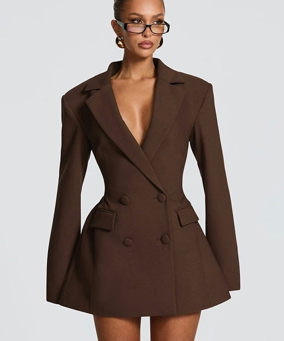 Casey | Structured Sharp Shoulder Plunge Choker Tailored Mini Dress