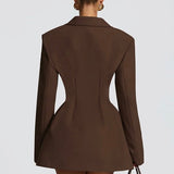 Casey | Structured Sharp Shoulder Plunge Choker Tailored Mini Dress