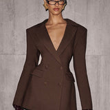Casey | Structured Sharp Shoulder Plunge Choker Tailored Mini Dress