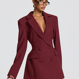 Casey | Structured Sharp Shoulder Plunge Choker Tailored Mini Dress
