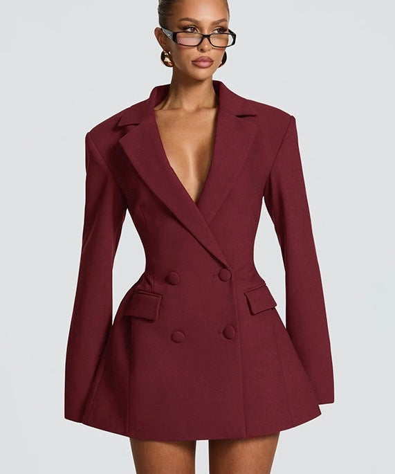 Casey | Structured Sharp Shoulder Plunge Choker Tailored Mini Dress