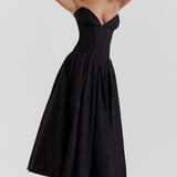 Nyssa | Full Pleated Romantic Silhouette Boned Corset Midi Dress