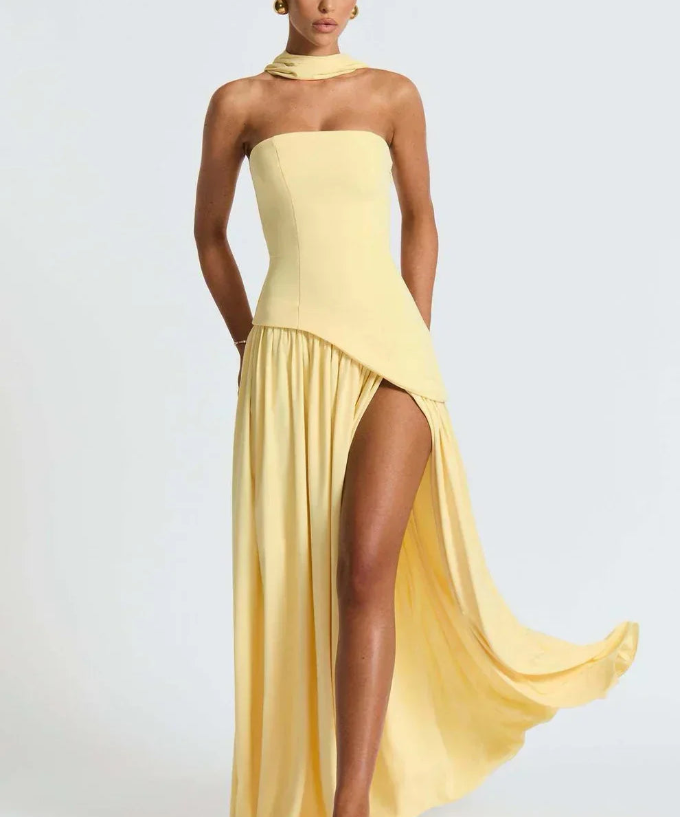 Donna | Asymmetrical Strapless Sculpted Maxi Dress