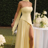 Donna | Asymmetrical Strapless Sculpted Maxi Dress