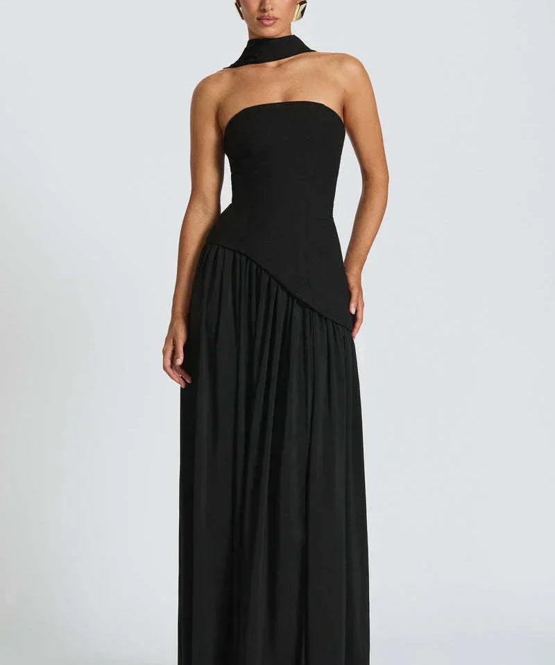 Donna | Asymmetrical Strapless Sculpted Maxi Dress