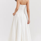 Nyssa | Full Pleated Romantic Silhouette Boned Corset Midi Dress