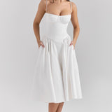 Charlotte | Underwired Sweetheart Twill Corset Midi Dress