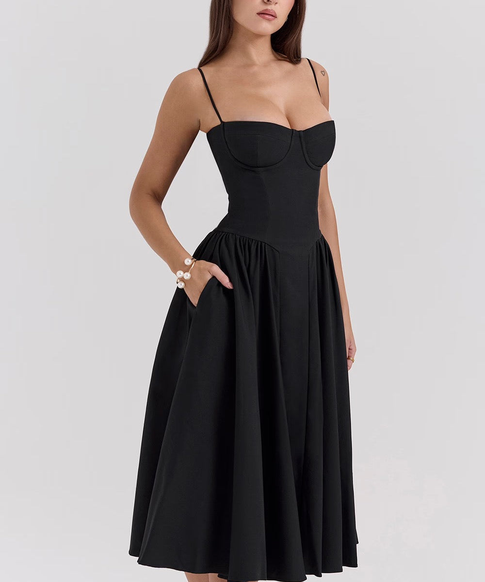 Charlotte | Underwired Sweetheart Twill Corset Midi Dress