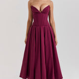 Nyssa | Full Pleated Romantic Silhouette Boned Corset Midi Dress