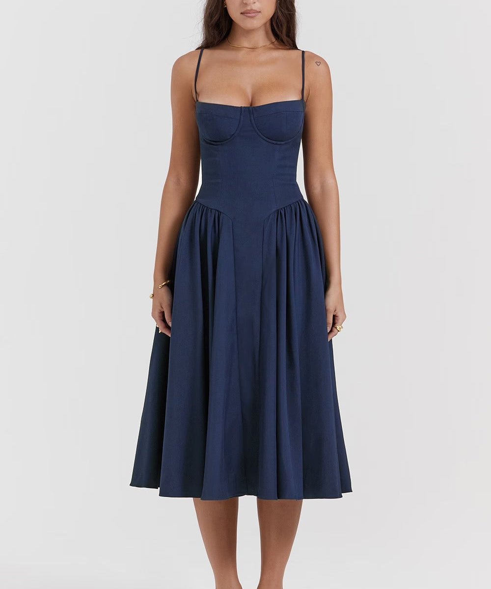 Charlotte | Underwired Sweetheart Twill Corset Midi Dress